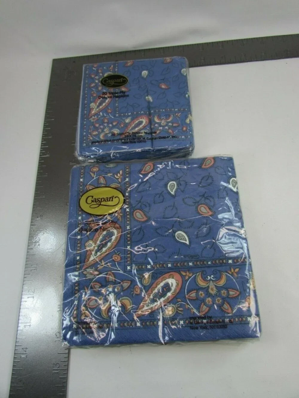 Vintage Caspari Paper Cocktail Napkins Blue Paisley 34273